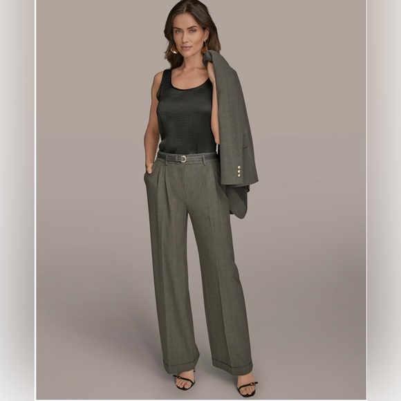 Donna Karan Women’s Women's Belted Wide-Leg Pants. Size 10. Dark Mineral. NWT - Picture 2 of 5